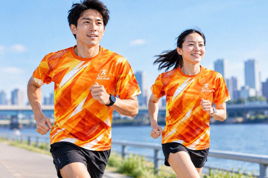 マラソンTシャツ作成_川沿いを駆けるランナーたち